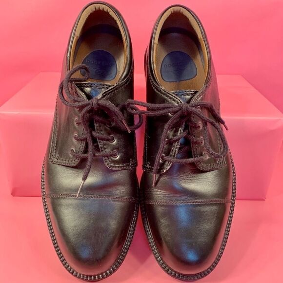 MENS BLACK LEATHER DOCKERS TIE UP SHOES 10M - Picture 1 of 7